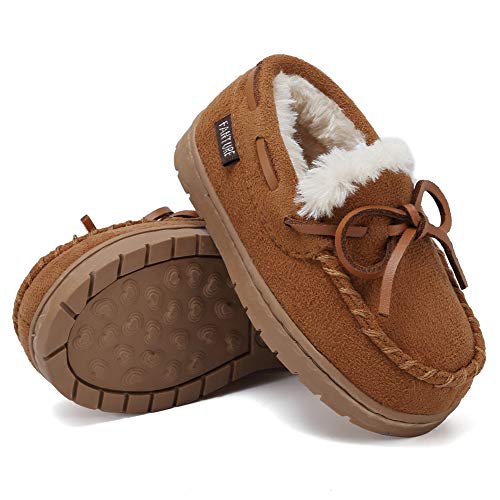 Toddler Kids' Moccasin House Shoe with Indoor Outdoor Memory Foam Sole Protection Slipper U7GSDWLFX-D-Chestnut-8
