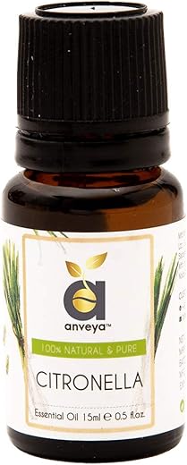 Anveya Citronella Essential Oil, 100% Natural, Pure & Undiluted, 15ml, Best For Hair & Skin, Diffuser & Refreshing Aroma