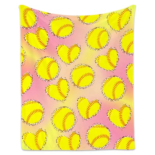 Softball Blanket, Cozy Soft Throw Gifts for Boys, Cool Pink Flannel Throw Blankets for Bed Travel, 50x60 Inches