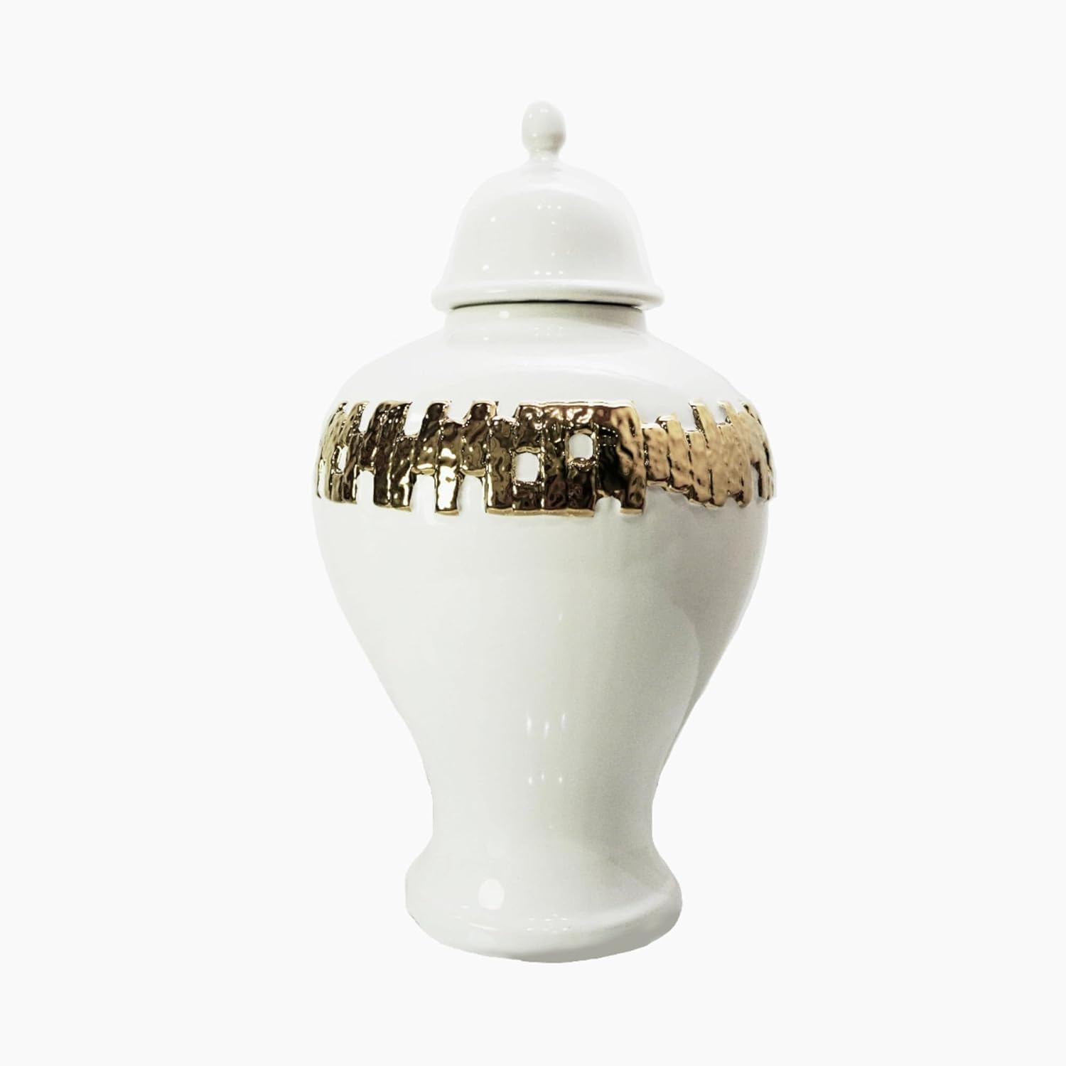 Vase Tabletop White Ceramic Ginger Jar with Gold Accent Modern Decor Elegant Flower