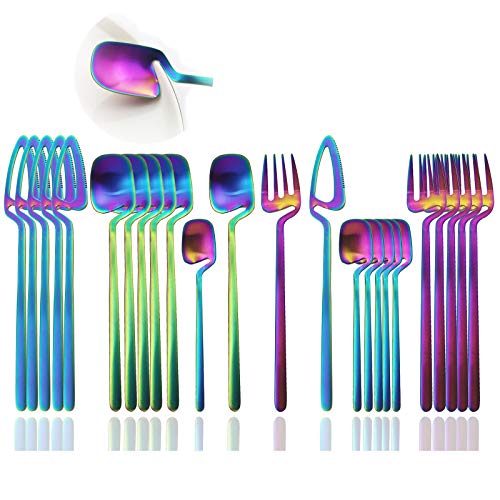 JASHII 24Piece Stainless Steel Flatware Set for 6, Satin Finish