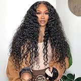 Wear and Go Glueless Wigs Human Hair Pre Plucked Pre Cut 7x5 HD Lace 200 Density Deep Wave Lace Front Wigs Human Hair with Drawstring Natural Hairline 26 Inch No Glue Curly Lace Front Wig for Women