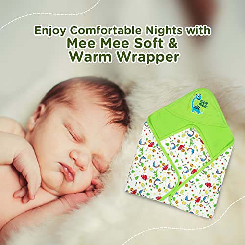 Image of Mee Mee 100% Soft Cotton Hooded Baby Wrapper Cum Warmer, Blanket with Hood for New Born Baby 0 to 6 Months (Green)