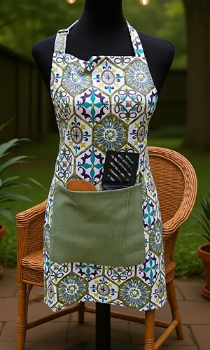 Image of Kitchen Apron for Women & Men | 100% Cotton | Cooking Apron with Big utility Pocket | Adjustable neck strap | Free Size | Kitchen Utensils Accessory