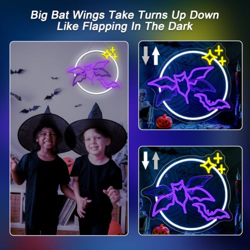 Image of Bat Neon Sign with Flashing Wings Halloween Light Up Sign for Wall Decor