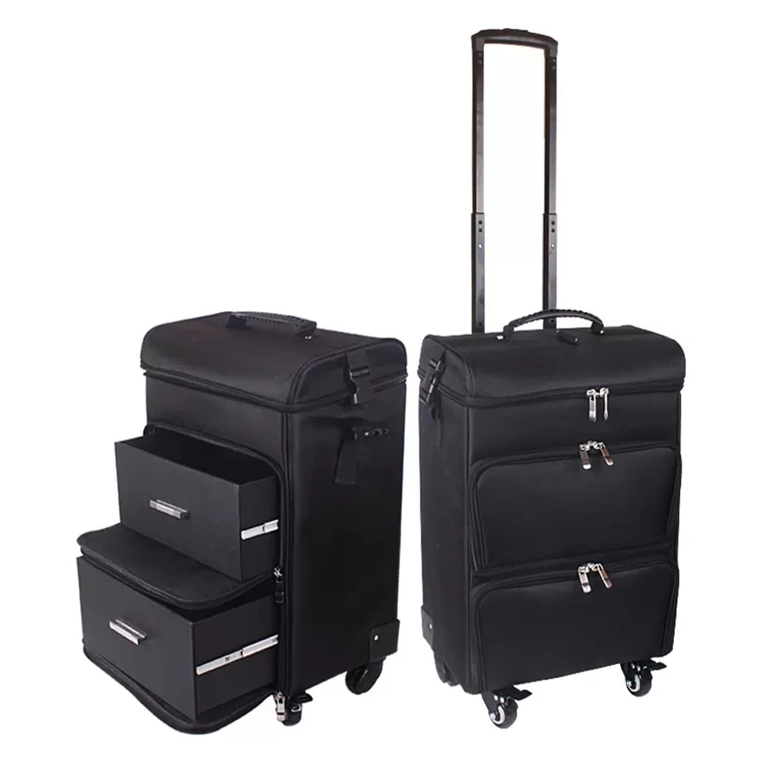 Drawer Canvas Vanity Case, Beauty Makeup Train Case Travel Trolley Cosmetic Bag Rolling Organizer Vanity Box, Professional Make up with Drawers, Luggage Suitcase for Hairdresser