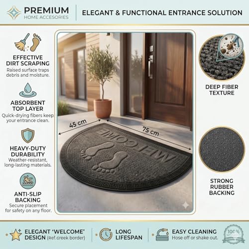 Image of Heavy Duty Front Door Mat 45 x 75 cm, Outdoor Indoor Welcome Mat, Non Slip Dirt Trapper Entrance Rug for Entryway, Patio & Porch,Washable Low Profile Foot Mat (Grey Foot 45 x 75 Cm)
