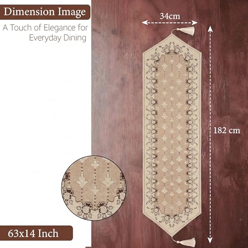 Image of Kuber Industries 72x12 inch Velvet Table Runner for Wedding and Family Dinners | Centre and Dining Table Runner | New Embroidery XL Design - Cream