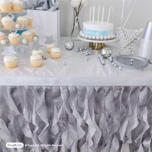 image for Bluekate Grey Silver Table Skirt. 6ft Table Skirt with Double Layer Or
