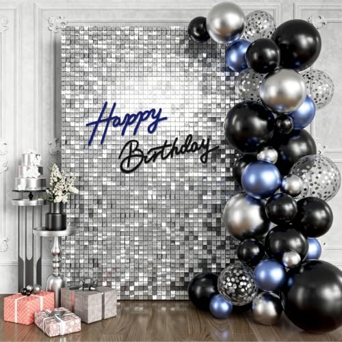 Image of TONIFUL Happy Birthday Sign for Backdrop - Black Navy Blue Felt Banner - Includes Dot Glue - Perfect for Birthday Party Backdrop,Wall Decr,Balloon Arch,Photo Background