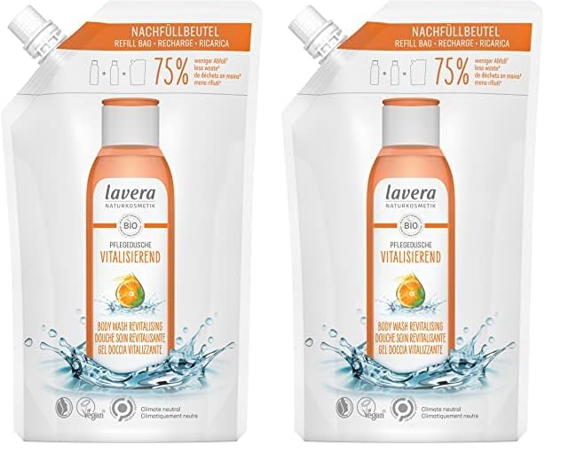 lavera Nachfüllbeutel Pflegedusche Vitalisierend - Duschgel mit Bio-Orange & Bio-Minze - hautschonende & sanfte Reinigung - sonnig-frischer Orangenduft - Naturkosmetik - vegan - Bio (1 x 500 ml)