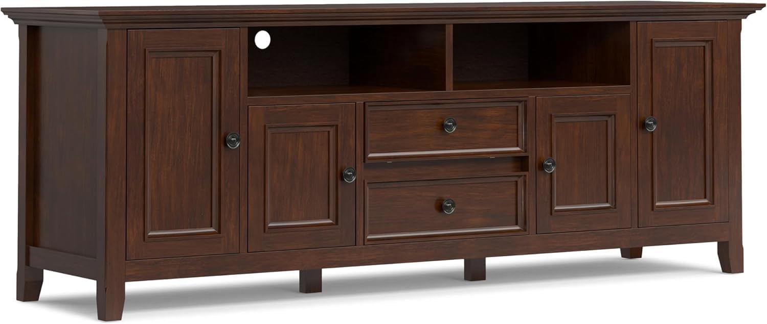 Bablon 72-Inch Wide Teak Wood TV Stand, Transitional Media Console with Adjustable Shelves & Cable Management – Fits TVs up to 80 Inches (Russet Brown)-image-20