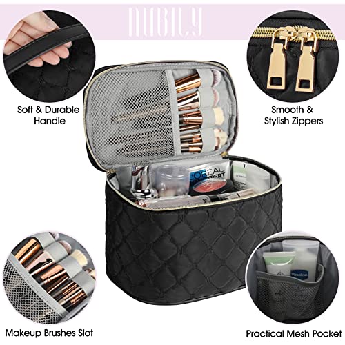 Nubily Makeup Bag 2 Pcs For Travel Cametic Bag Large Make Up Brush Organizer Portable Toiltry Bag With Soft Handle Weave Cosmetics Storage Case For Women And Girls, Black #TOP2