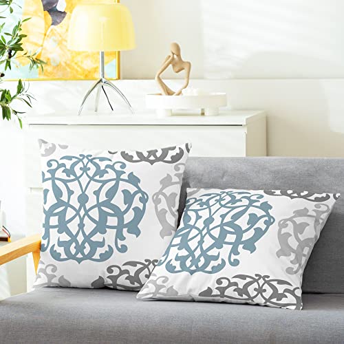 Calitime Throw Pillow Cases Pack Of 2 Cozy Fleece Two-Tone Floral Compass Geometric Decorative Cushion Covers For Couch Bed Sofa Farmhouse Decoration 18 X 18 Inches Smoke Blue Grey #TOP25