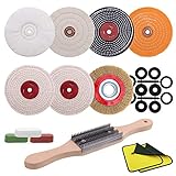 KingTool 13pcs Buffing Wheels Set - 6pcs 6' Buffing Polishing Wheel with 1/2' Arbor Hole, Crimped Wire Wheel with 1/2'-5/8' inserts, 3pcs Polishing Compound, 15' Buffing rake, 2pcs Microfiber Towel