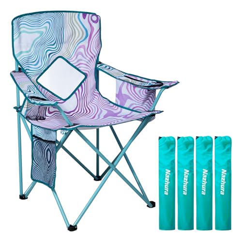 Nazhura 4 Pack Folding Camping Chair with Cooler Pouch, Mesh Backrest and Cup Holder Pocket (Flower, 4 Pack)