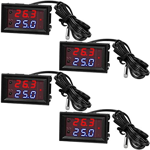 Image of Weewooday 4 Pcs 12v Electronic Temperature Controller Programmable -50 to 110C Heating /Cooling Thermostat Control Switch Module Ntc Waterproof Sensor Probe Dual Color LED Display Monitor