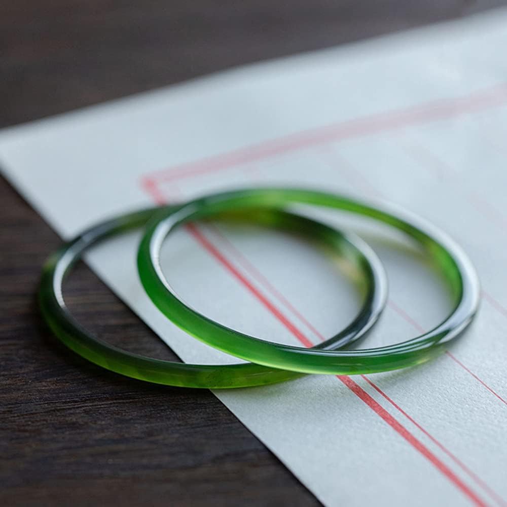 Bracciale Rigido da Donna in Giada, Bracciale Rigido Rotondo Sottile in Agata Verde Naturale per Donna, Gioielli Artigianali per Ragazze con Confezione Regalo (55 mm Verde, Giada)