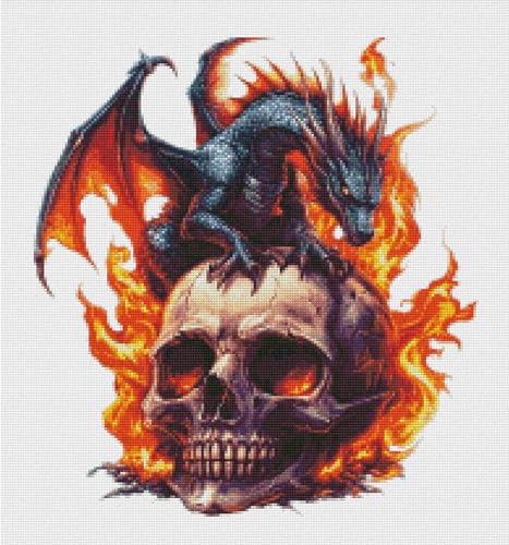 Image of Moohue Stamped Cross Stitch Kits for Adults Animal Dragon and Skull 14CT Pre Printed Cross Stitch Kits for Beginners (Animal Dragon and Skull)