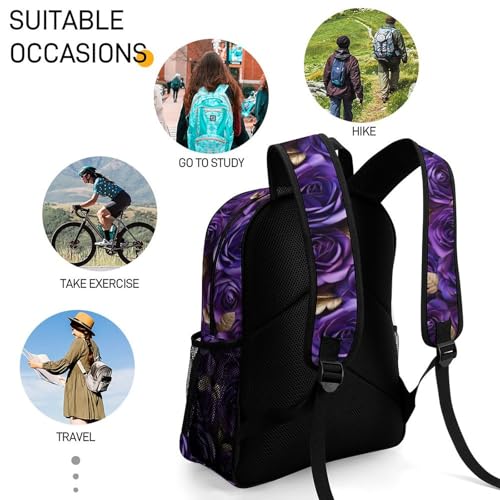 Purple Roses Large Capacity Bag Laptop Daypack Tablet Backpack for Women Men4