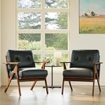 STHOUYN Black Leather Office Accent Chair Set of 2, Office Lounge Chair with Wooden Arms, Mid Century Modern Chair, Side Arm Chairs for Living Room, Comfy Guest Waiting Room Chairs (2, Black)