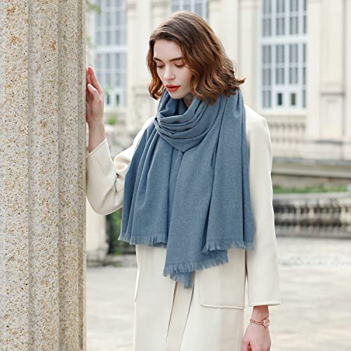 Châle pashmina bleu douceur premium grand format écharpe de robe - 4