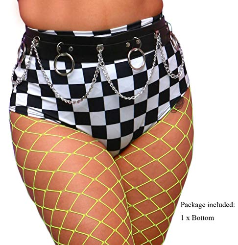 Women's Rave High Waisted Checkered Booty Shorts Bottoms Checkboard Bikini for Music Festivals DEM2