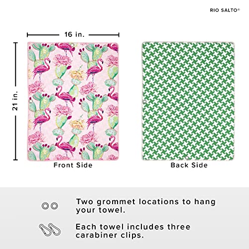 Rio Salto Waffle Golf Towel With Clips For Golf Bag And Club Brush Golf Accessories Disc Golf Gym Camping Towels Women Cute Girls Gift Quick Dry Microfiber Towel Green Pink Cactus Flamingo #TOP2