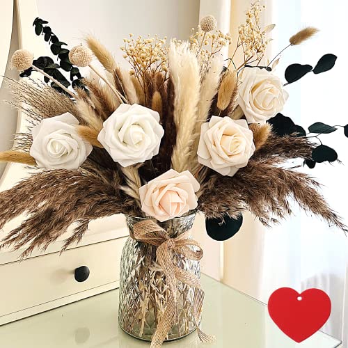 100Pcs Artificial Flower Arrangements With Vase, Pampas Grass With Vase Included For Dining Table Centerpiece, Floral Centerpieces Coffee Table Decor, Pampas Faux Flowers In Vase Housewarming Gift #TOP20