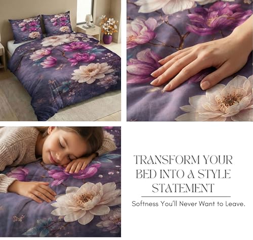 Image of SANMARINO 300 TC Cloud Cotton Pixel 7D King Size Bedsheet with 2 Pillow Cover | Premium 7D Floral Printed Bedding Set | Ultra Soft & Breathable | 108x108 Inch | Royal Orchid Floral Symphony