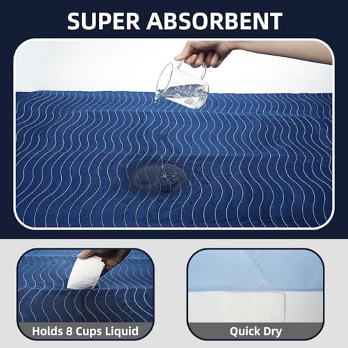 Image of Ultra-Absorbent Extra Large Washable Waterproof Bed Pads 60 inchX80 inch Reusable, Leakproof Incontinence Bed Pads for Adults, Babies & Pets , Waterproof Bed Wetting Pads & Sheet Blanket(Blue)