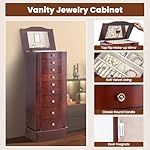 AVAWING 8 Drawers Jewelry Armoire, Standing Jewelry Box with Top Flip Makeup Mirror, Wood Jewelry Cabinet with Side Swing Doors for Women, Brown - Image 3