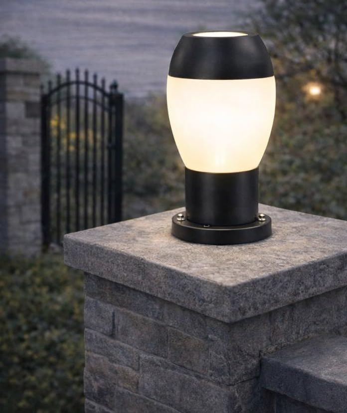 AHUJA INTERNATIONAL Garden Gate Light 7W Outdoor Pillar Light Fence Column Plastic Shell with Glass Exterior Post Lamp Suitable for Courtyard, Terrace, Balcony Light (Warm White) (Model D) (320mm)-image-11