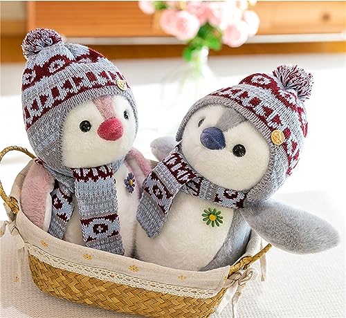 Herfair Kuscheltier Pinguin Plüschpuppe mit Kapuze Geschenk (27cm, Grau)