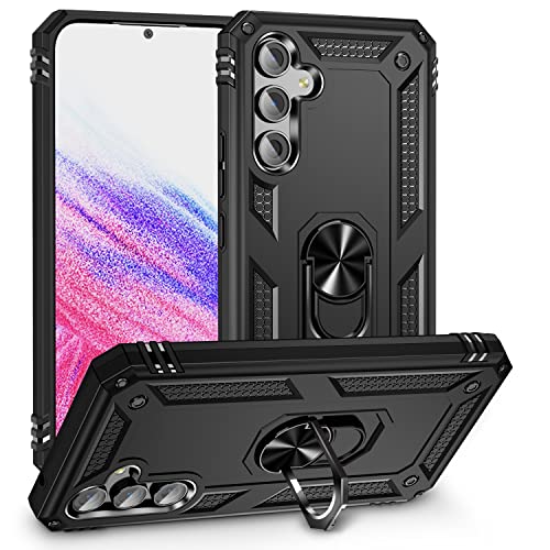 Image of Back Cover for Samsung Galaxy A54 5G | Rugged Armor Case with Ring Stand | 360 Protection | Shockproof | Camera & Screen Guard (PC, Black)