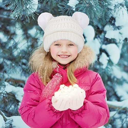 Kids Winter Pom Pom Hats Gloves Scarf Set for Girls Boys Toddler Knitted Fleece Lined 3Pcs Sets for 1-10 Years Old2