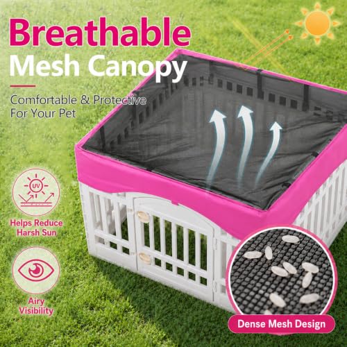 Image of Dog Playpen Mesh Top Cover Fits 36 Inch 4-Panel Pet Play Pen,Pink | Anti-escape Dog Cage Covers Puppy Play Pen Cover,Indoor /Outdoor Use,Easy to fold for Portability [Only Cover] Upgraded