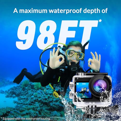 Image of icefox Action Cam 4K 60FPS 20MP Underwater Camera with EIS, 5x Zoom, WiFi Remote Control, Action Cam Waterproof App for Video and Photo Editing, Ideal for Cycling, Diving and Swimming