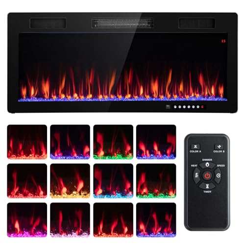 Tangkula 5100 BTU Electric Fireplace Inserts 40 Inches, 1500W Wall Mount Fire Places with Remote, Multicolor Flames, 5 Brightness & Speed Adjustable, Touch Screen