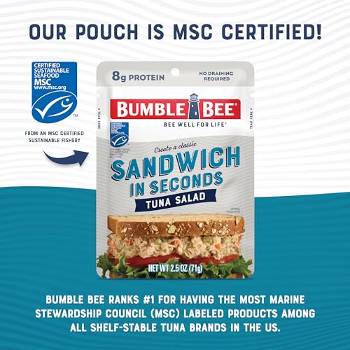 Image of Bumble Bee Sandwich in Seconds Tuna Salad, 2.5 oz Pouch - Ready to Eat - Wild Caught Tuna Packet - 8g Protein per Serving - Gluten Free
