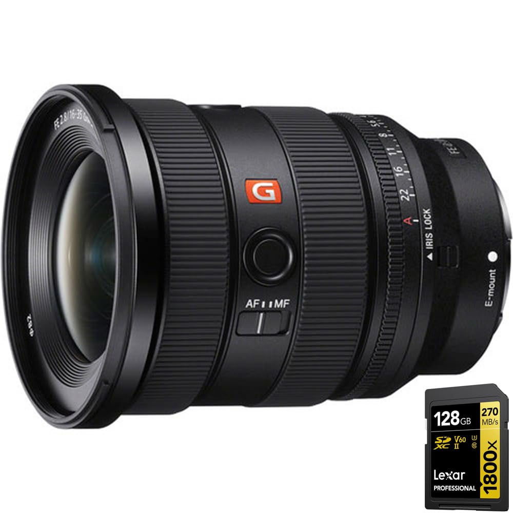 Sony SEL1635GM2 FE 16-35mm F2.8 GM II Full-Frame Standard Zoom G Master Lens Bundle with Lexar Professional 1800x SDXC UHS-II Card Gold Series 128GB