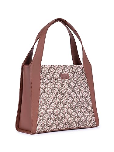 Image of ZOUK Printed Jute Handcrafted Vegan Leather Grey Women's Stylish Tote Bags | Trapezia Tote| Shoulder bag with double handle