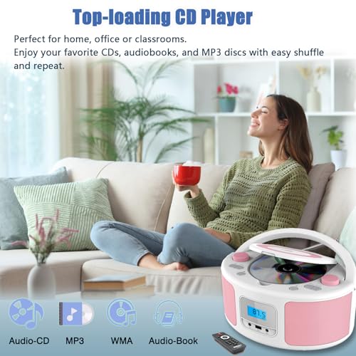 Image of Portable CD Player Boombox with FM Radio, Bluetooth, Clear Stereo Sound, Remote Control, USB Input, AUX & Headphone Jack, CD-R /CD-RW /MP3-CD Compatible, AC /Battery Powered