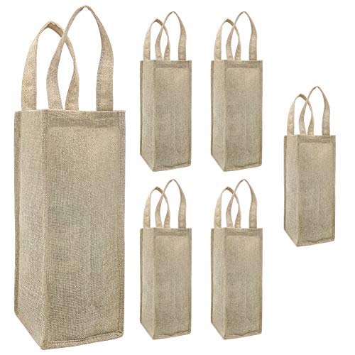 Shintop bolsas de vino de arpillera, 6 bolsas de botella de vino de arpillera con asa para bodas, cumpleaños, fiestas, festivales, regalos (grande, marrón)
