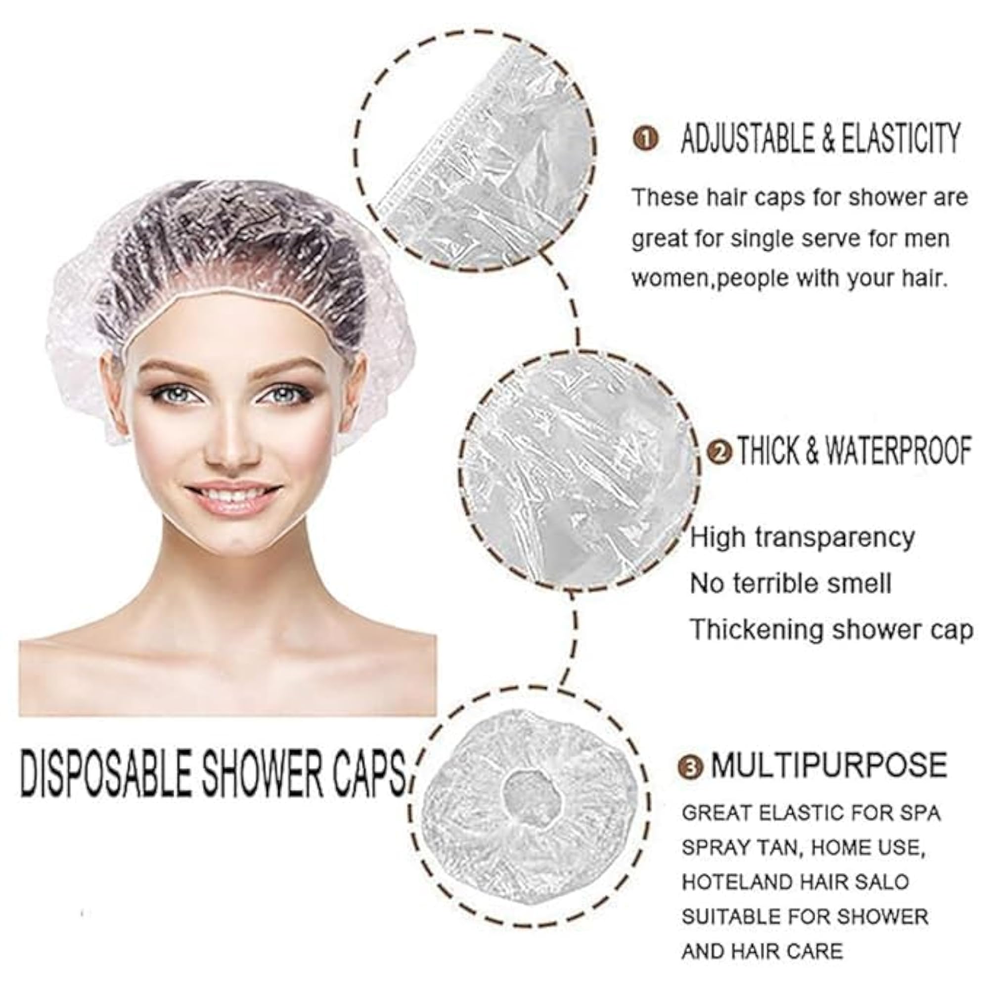 Pack of 50 Waterproof Shower Caps, Reusable for All