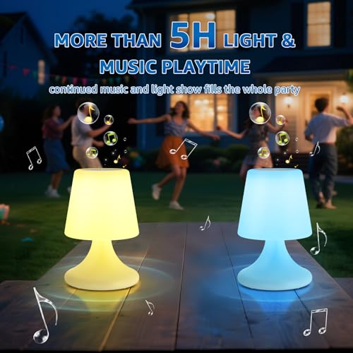 Image of uuffoo 2 Pack Shower Lamp Cordless LED Table Lamp with Speaker Patio Outdoor Speaker with Lights RGB IP44 for Patio Pool Party Balcony Bathroom (Waterproof, Rechargeable)