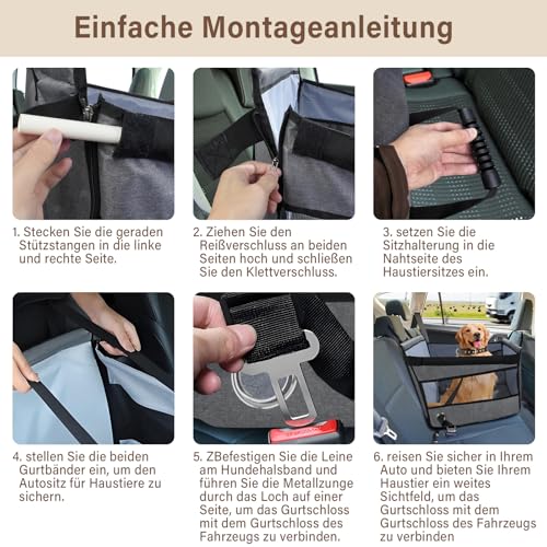 Hunde Autositz für kleine & mittlere Hunde – Wasserdichter Hundesitz Auto Rückbank mit Netzfenster & Sicherheitsgurt – Faltbarer Hundekorb Auto für Jede Fahrzeuggröße