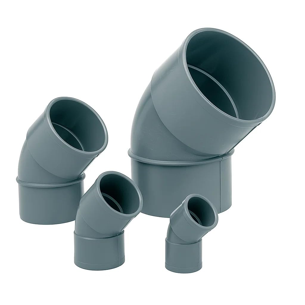 Codo PVC 45 Grados para Tubería – Curva de PVC Presión Agua Potable y Desague – Interior/Exterior – Tuberías 32mm a 250mm – Conexión Sólida y Resistente – Varios Diámetros (75 mm)
