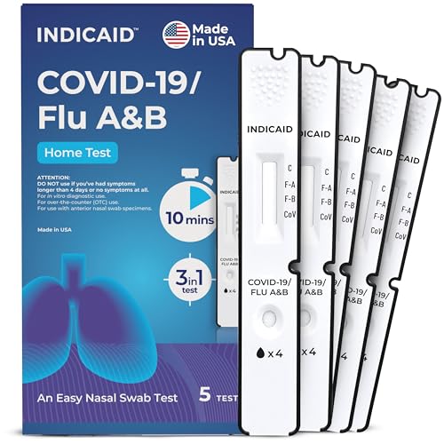 INDICAID COVID-19/Flu A and B 3-in-1 Combo Rapid Antigen Test – FDA 510(k)-Cleared - Results in 10 Minutes - Made in USA - 5 Tests - OTC for Home and Business - Easy to Use - FSA/HSA Approved Product