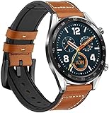 SPGUARD Compatible con Correa Huawei Watch GT Sport Active Classic 46 mm/GT2 46mm/GT 2e/GT 2 Pro,22 mm Pulsera Silicona Correa Piel con Hebilla Metálica Liberación Rápida,Talla Única Negro-Marrón